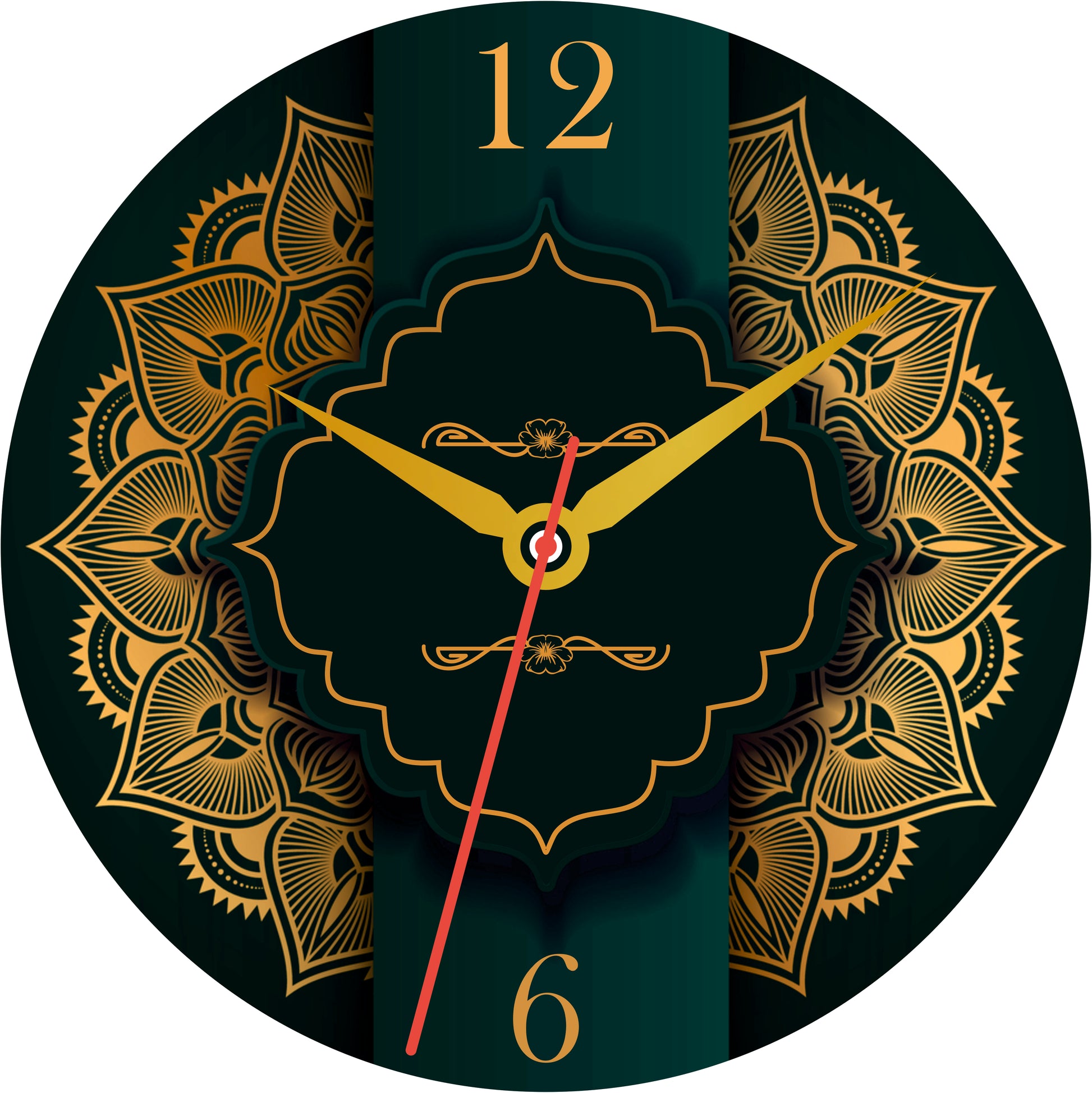 Green Gold Mandala Wall Clock – Timeless Art for Your Walls
