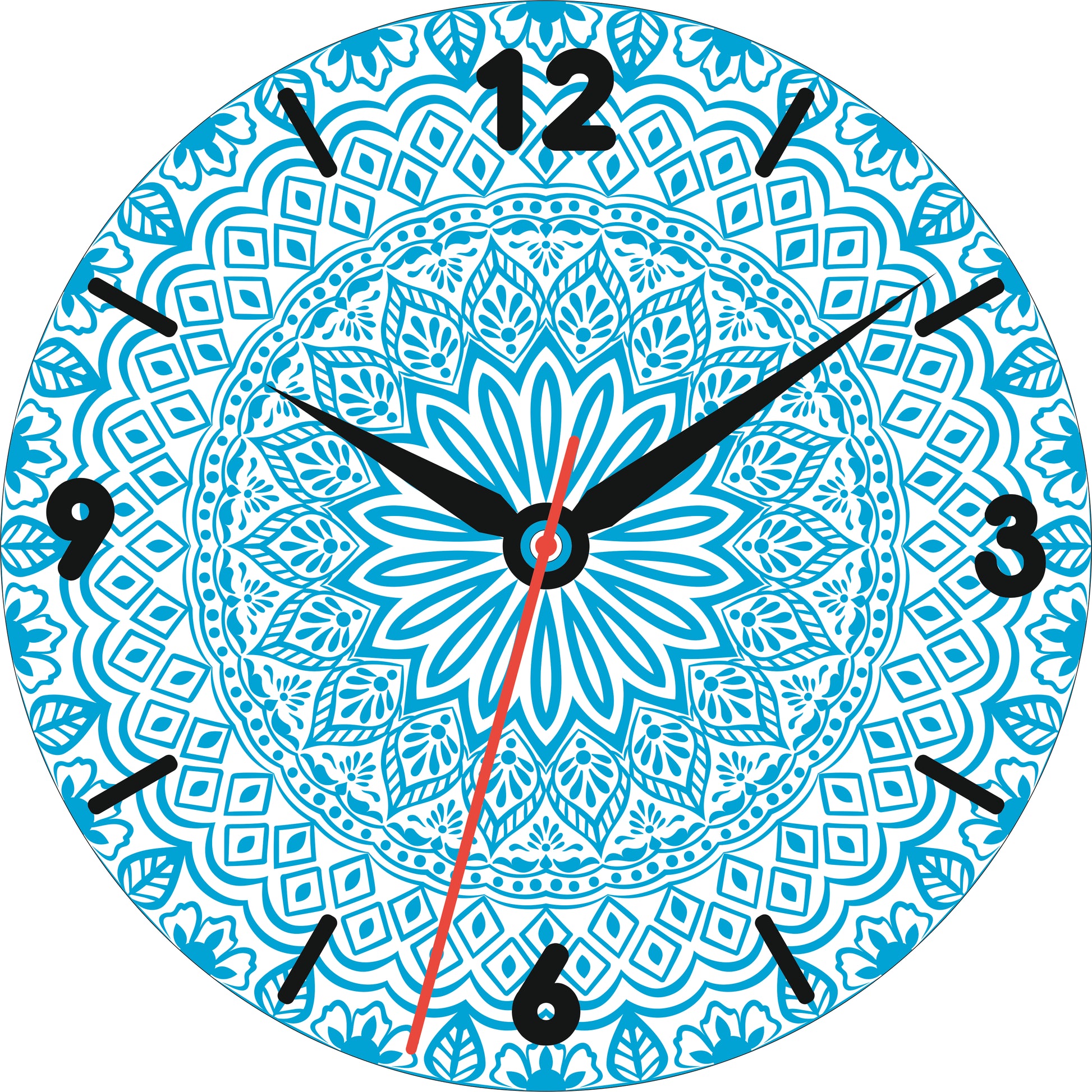 sky Colored Mandala Design Wall Clock