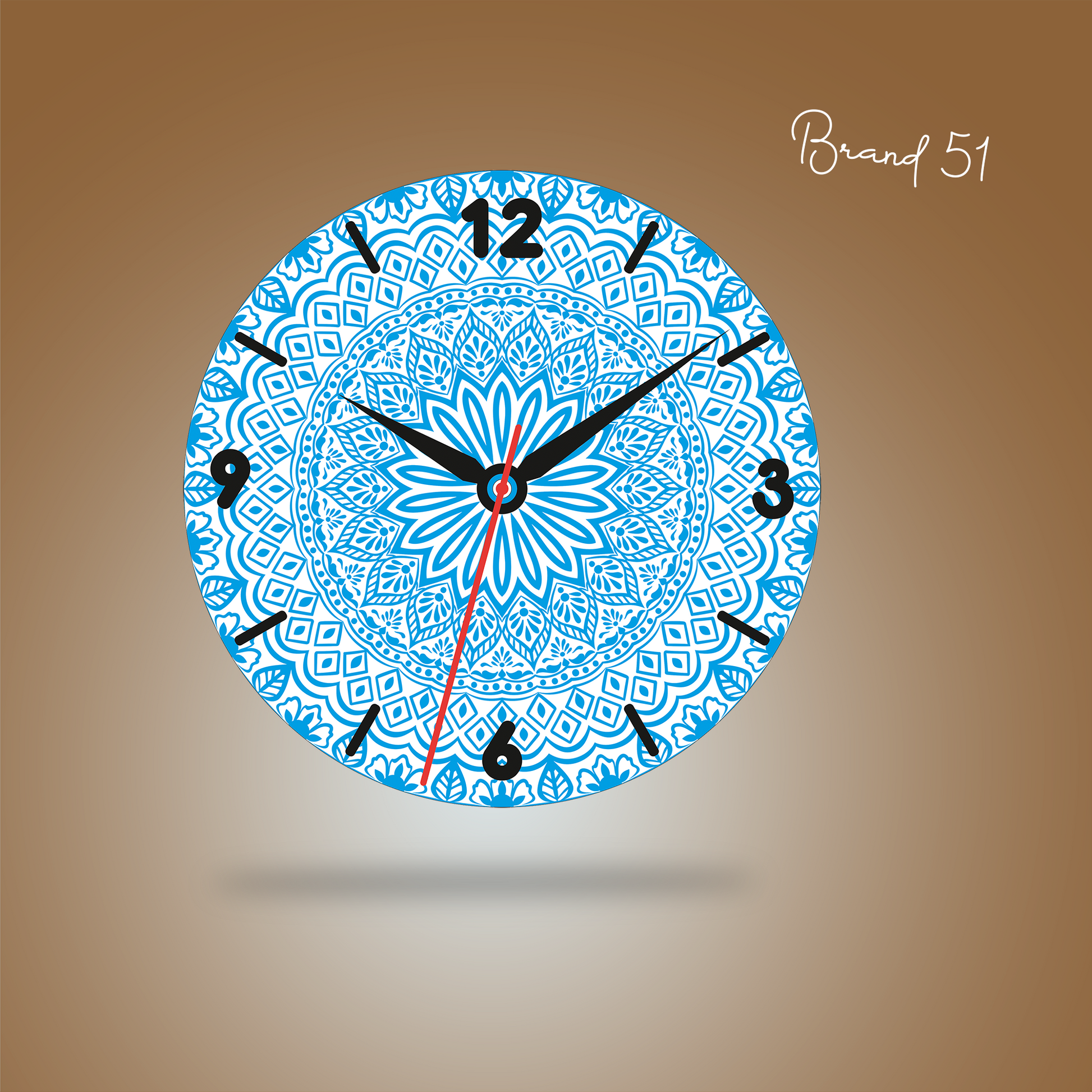 sky Colored Mandala Design Wall Clock