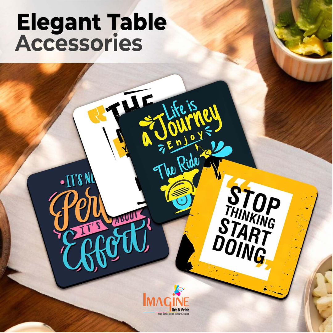 Tea Coasters Set of 6, Beautiful Design with Stand for Tea Cups, Coffee Mugs, and Glasses, Ideal for Diwali Gifting (Inspirational Quotes)