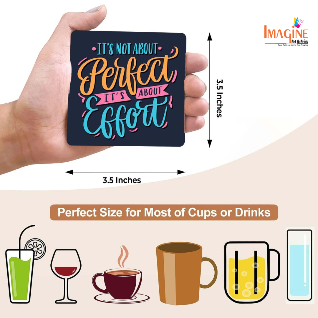 Tea Coasters Set of 6, Beautiful Design with Stand for Tea Cups, Coffee Mugs, and Glasses, Ideal for Diwali Gifting (Inspirational Quotes)