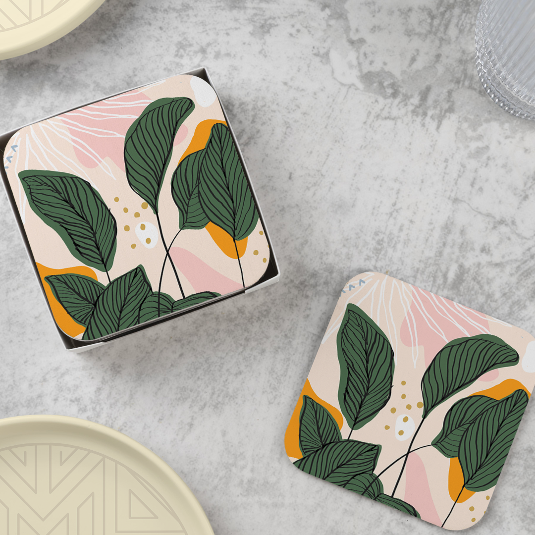 Abstract Leafy Shape TEA Coaster- Where Art Meets Function.(set of 4)