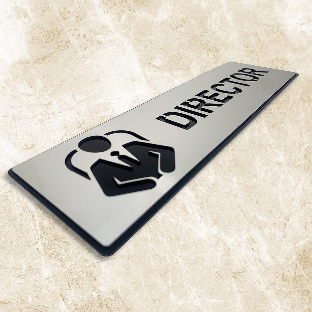 Director Sign Board – Acrylic & Silver Brass Sheet