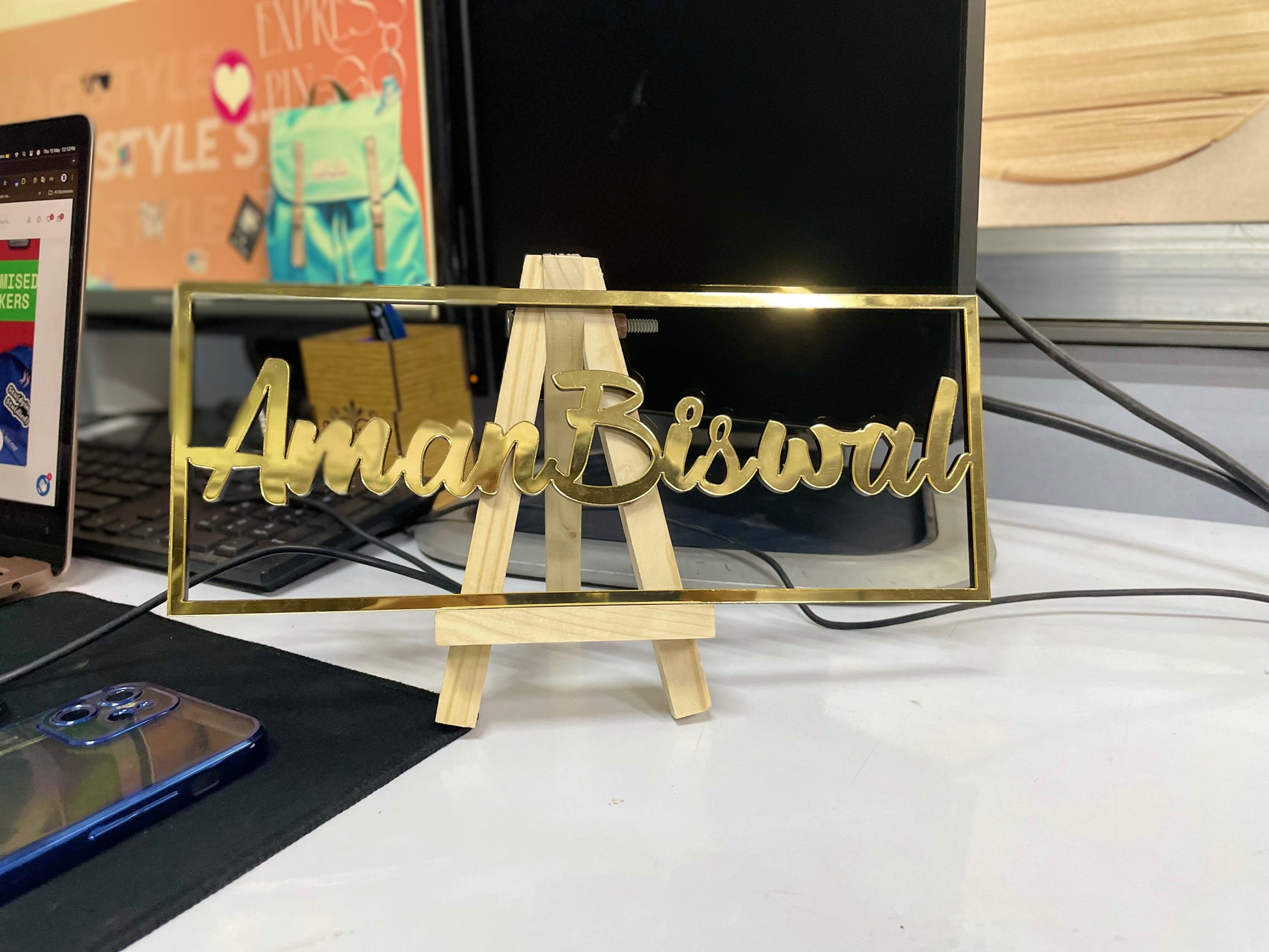 Premium Gold Name Plate – 5mm Acrylic | Customizable Wall Decor for Home & Office