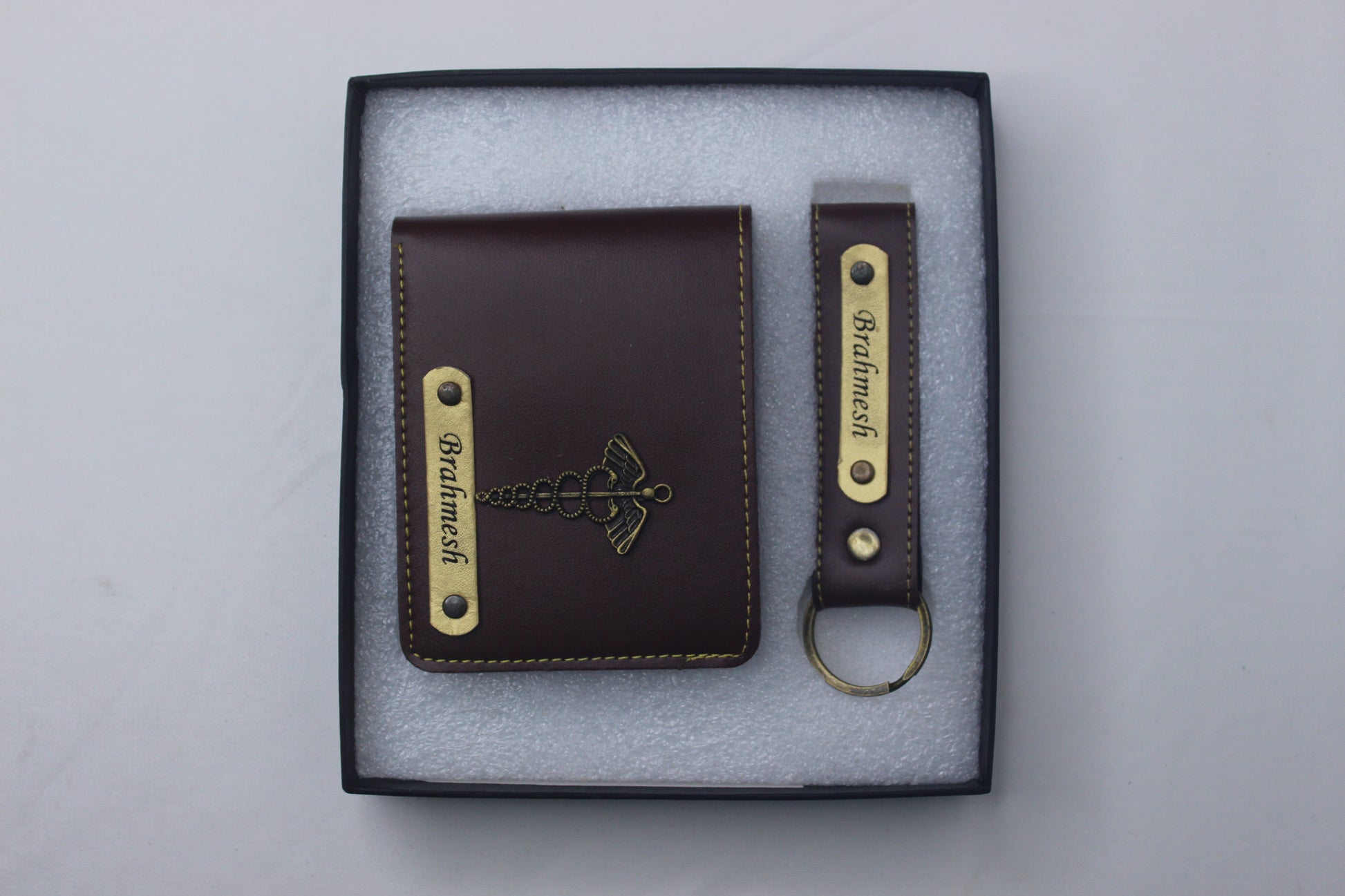 Customized Brown  Colored Name Wallet & Keychain Set – A Personalized Gift
