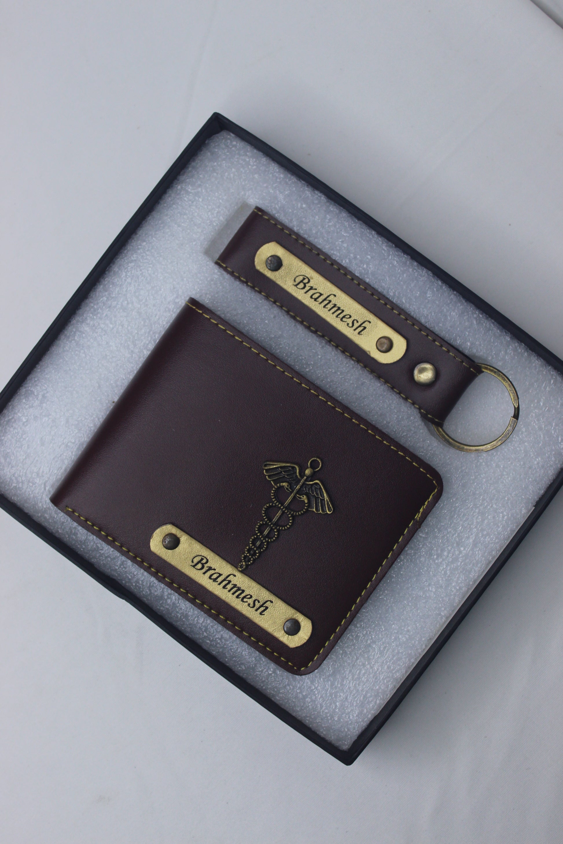 Customized Brown  Colored Name Wallet & Keychain Set – A Personalized Gift