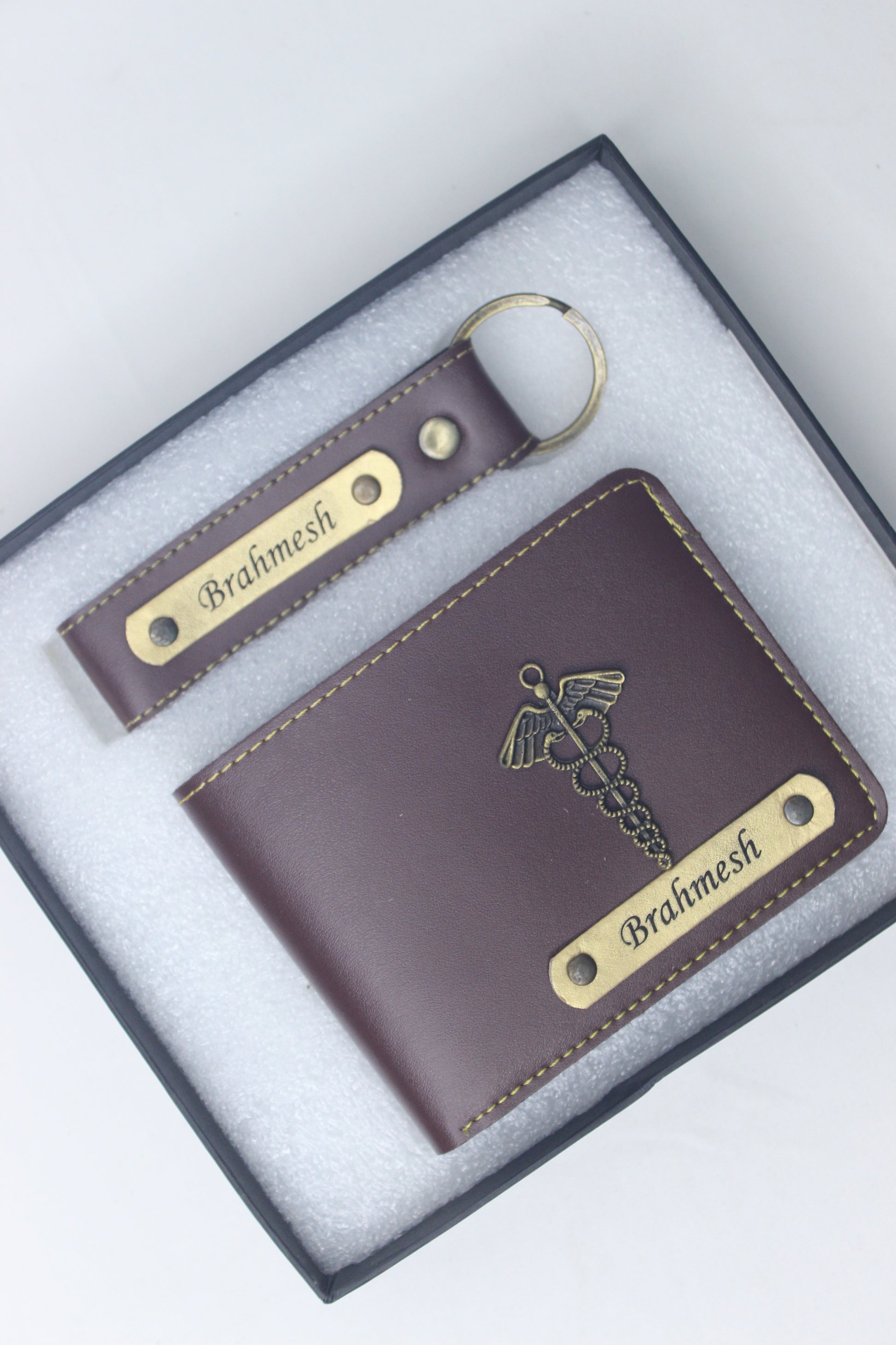 Customized Brown  Colored Name Wallet & Keychain Set – A Personalized Gift