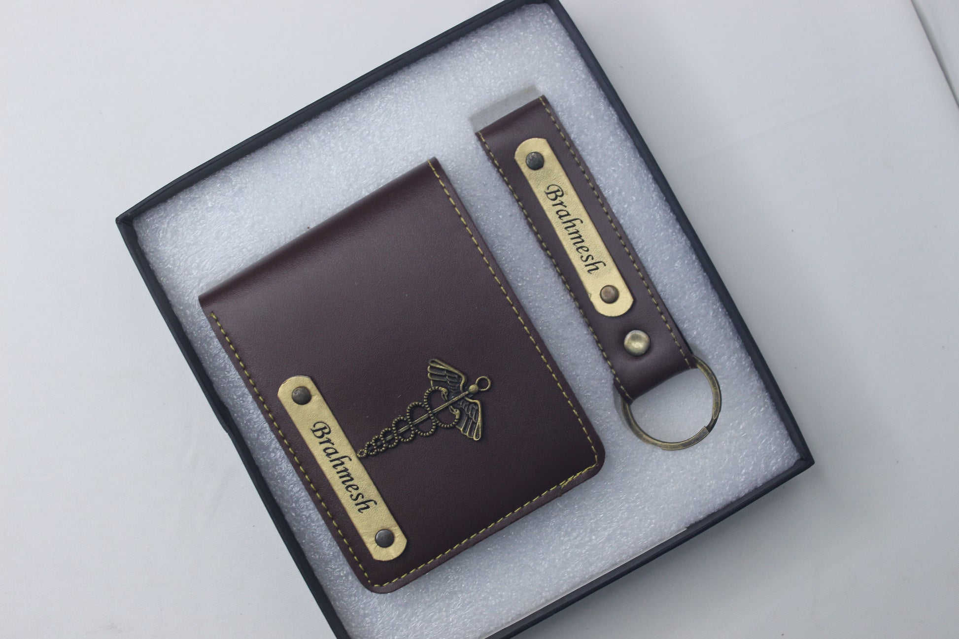 Customized Brown  Colored Name Wallet & Keychain Set – A Personalized Gift