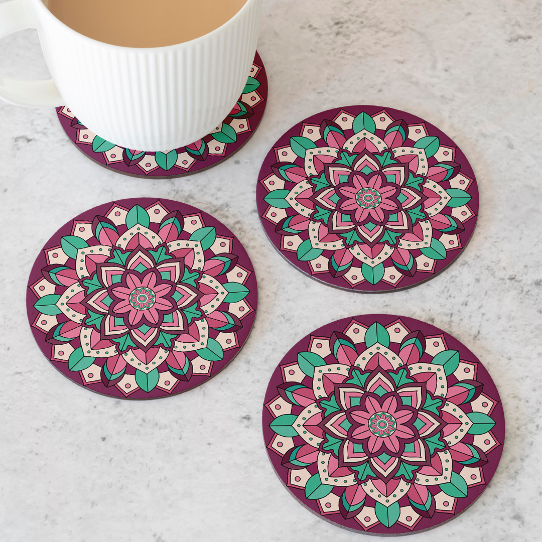 Premium Wooden Coaster Set – Stylish, Durable & Eco-Friendly(set 0f 4)