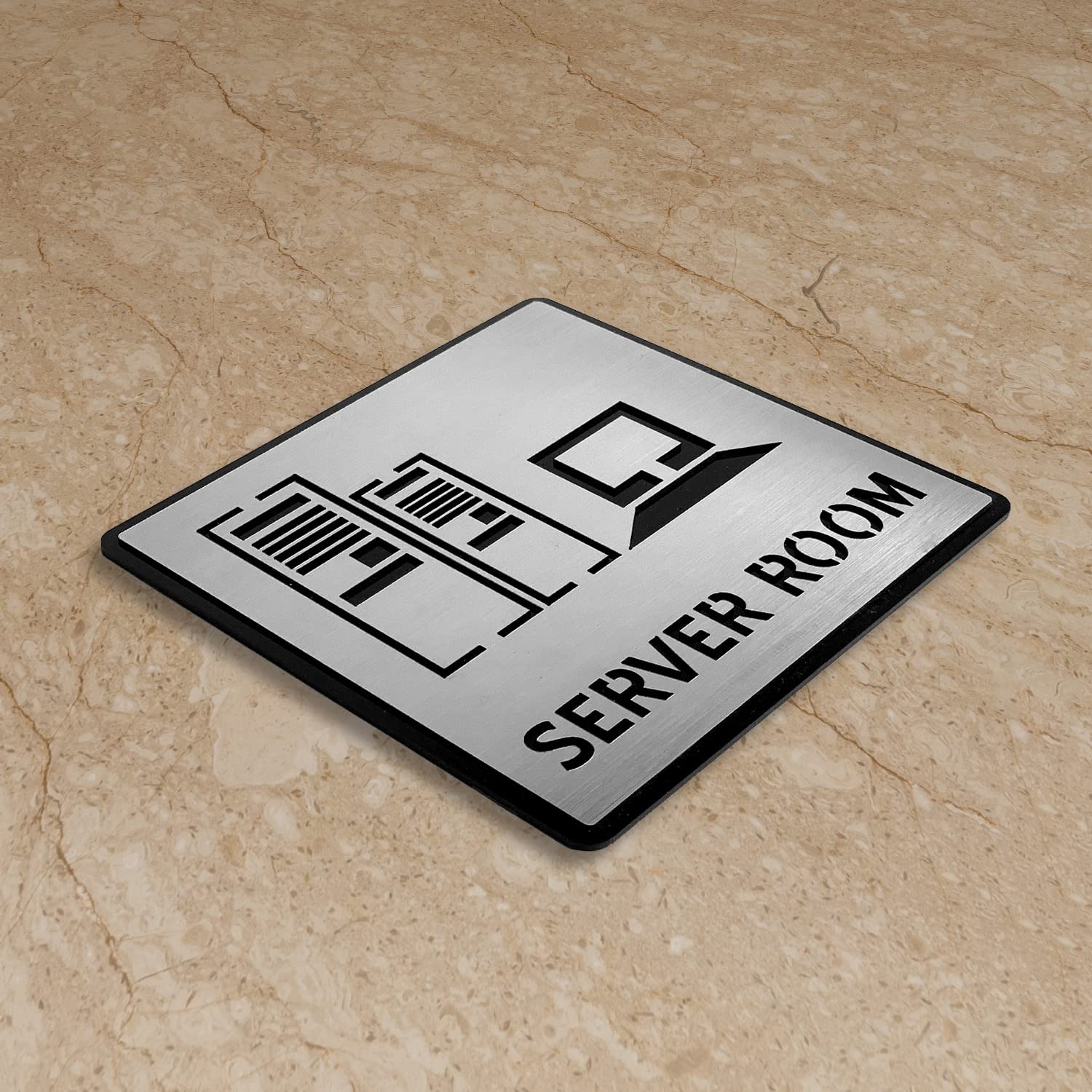 Server Room Sign Board – Acrylic & Silver Brass Sheet