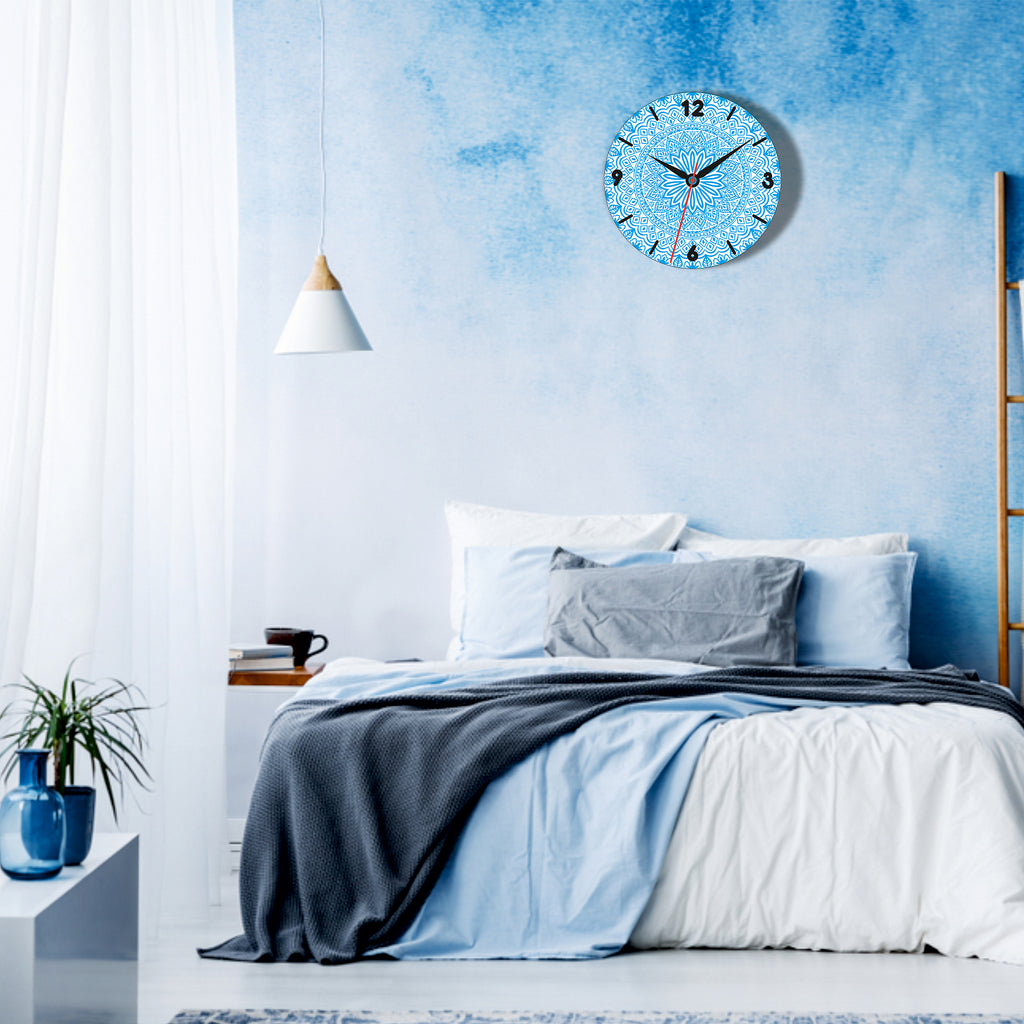 sky Colored Mandala Design Wall Clock