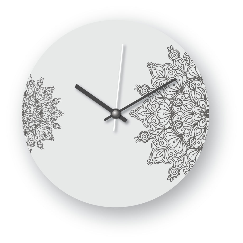Gray Colored Mandala Design Wall Clock