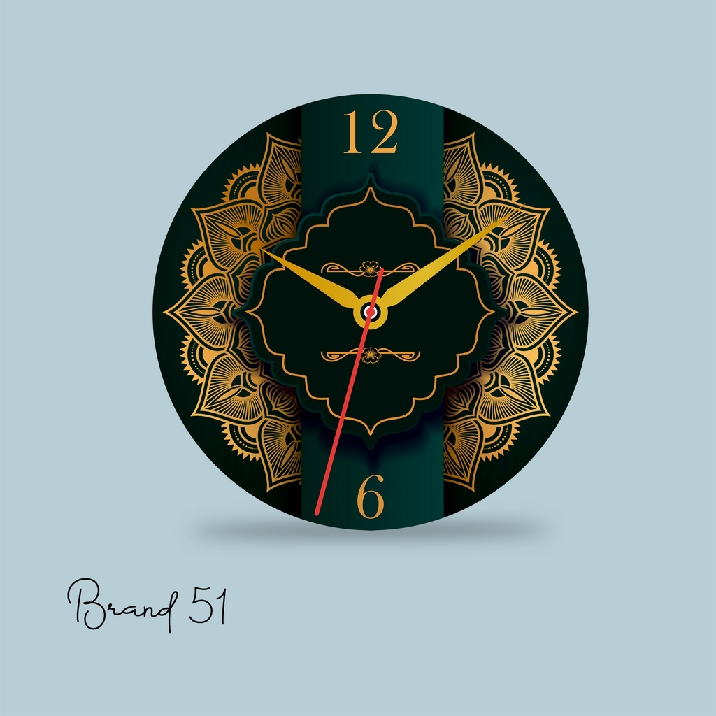 Green Gold Mandala Wall Clock – Timeless Art for Your Walls