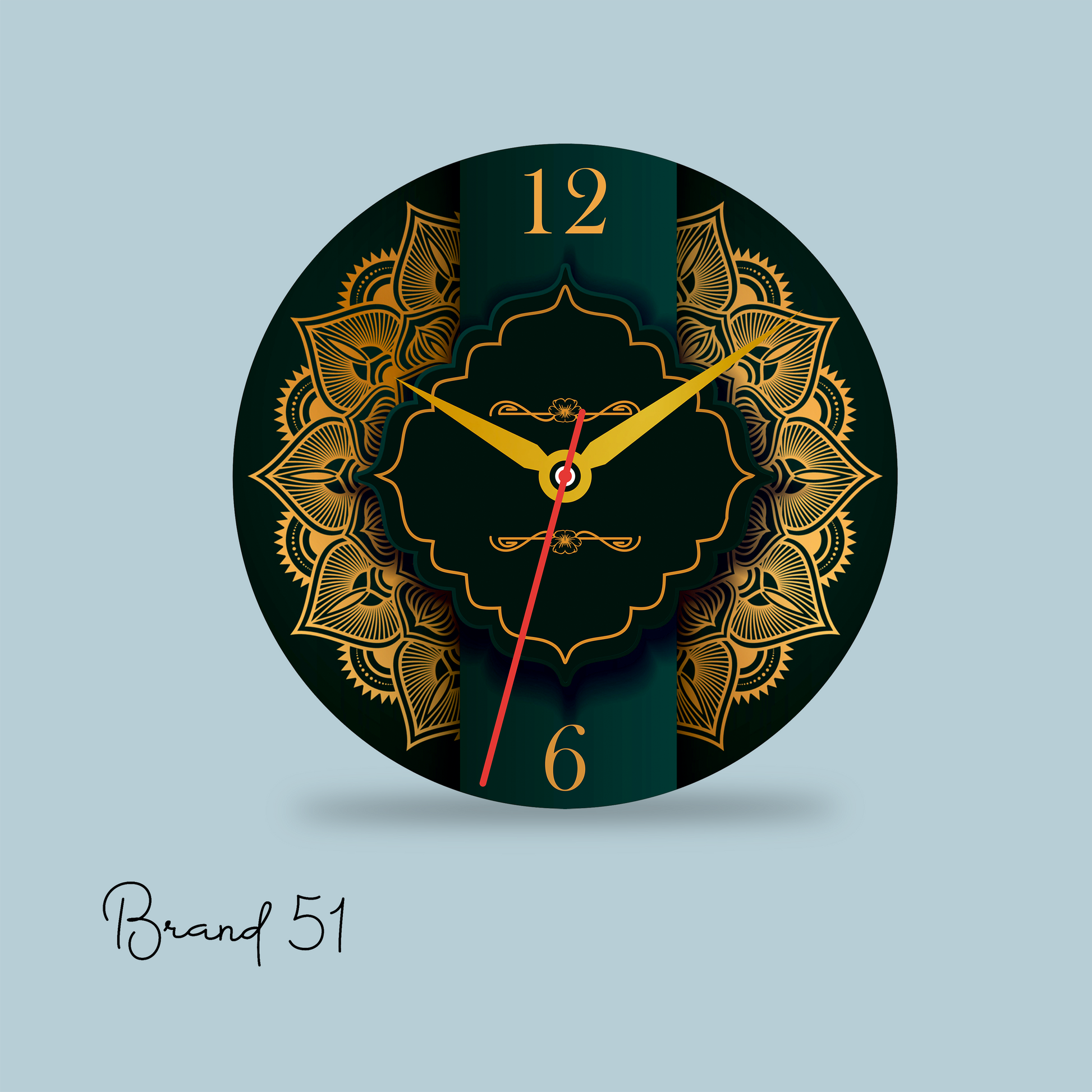 Green Gold Mandala Wall Clock – Timeless Art for Your Walls