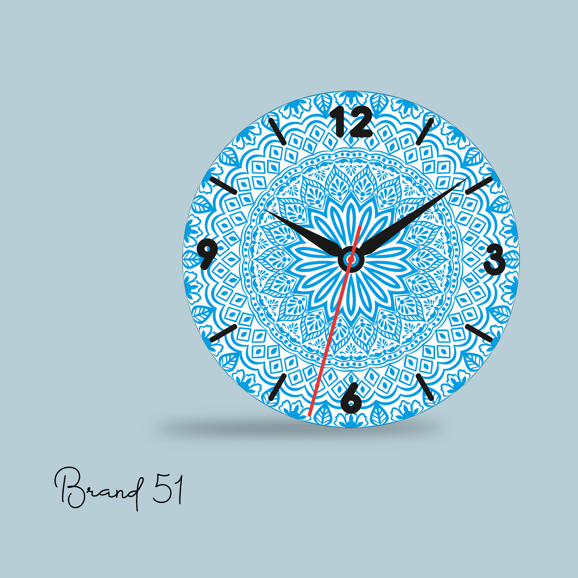 sky Colored Mandala Design Wall Clock