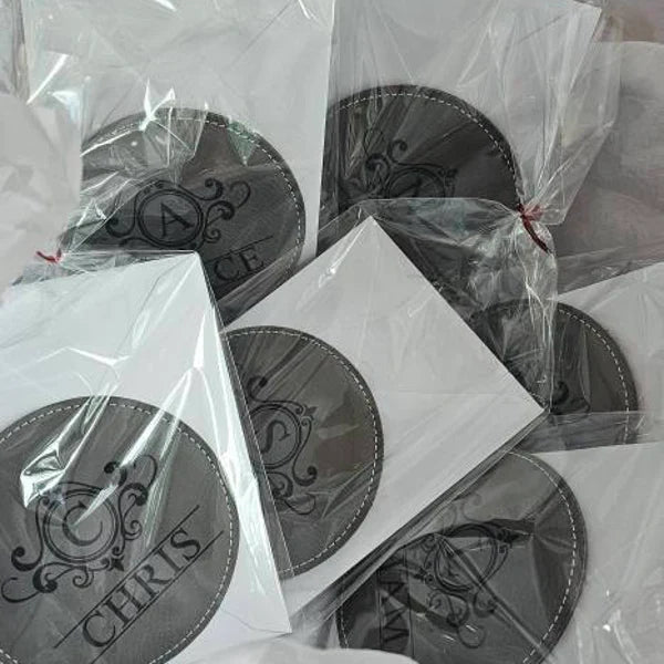 Personalized Leather Coasters Set of 6, Custom Coasters with Holder, Home Bar Drink Coasters, Wedding Party Gifts, Housewarming Gifts