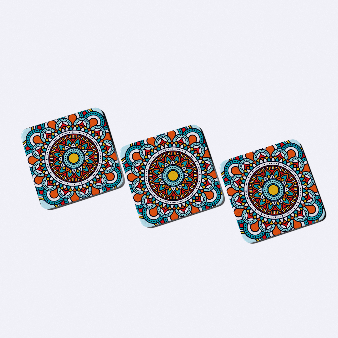 Rectangular Mandala Tea Coaster – A Touch of Art & Tranquility(set of 3)