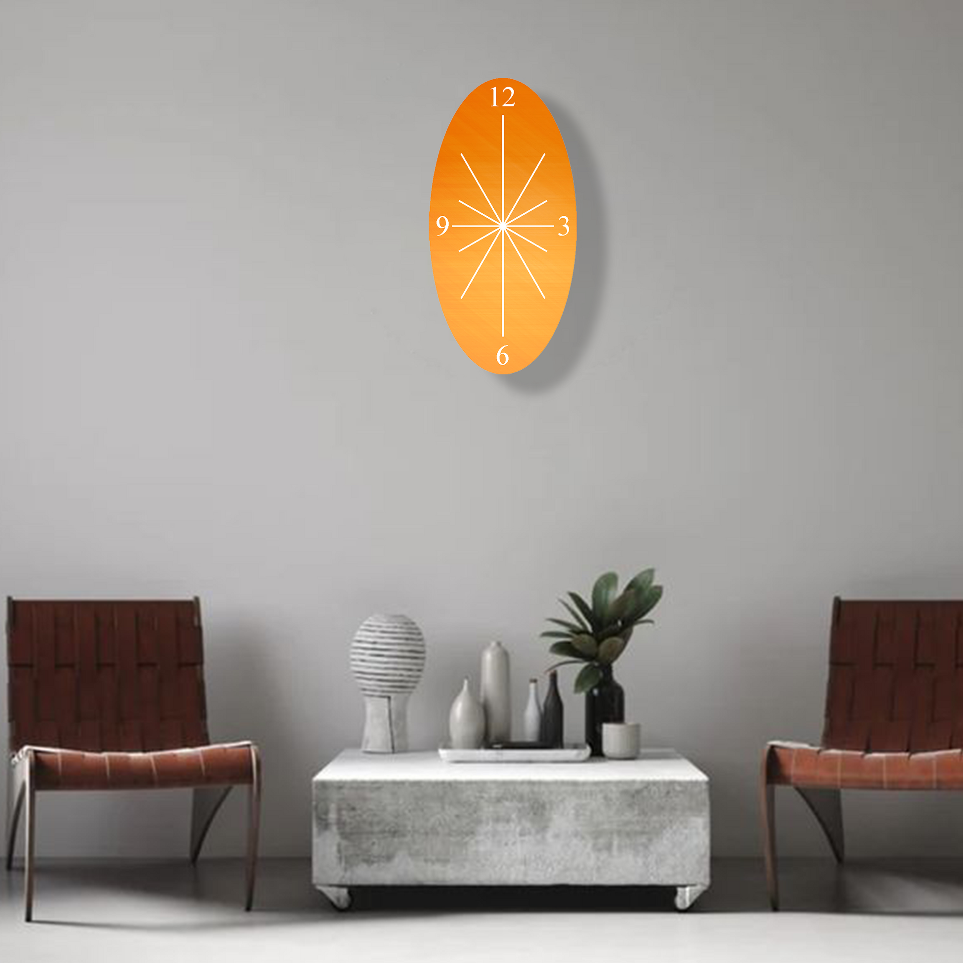 Orange Classical Oval Wall Clock