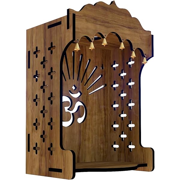 Pushp Beautiful Corner Wooden Pooja Stand Mandir, Elegant & Space-Saving Temple for Your Home