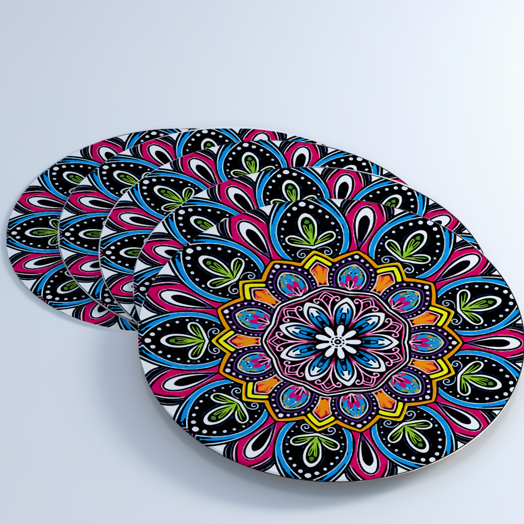 Round Mandala Design Tea Coaster – Harmony Meets Everyday Elegance(set of 4)