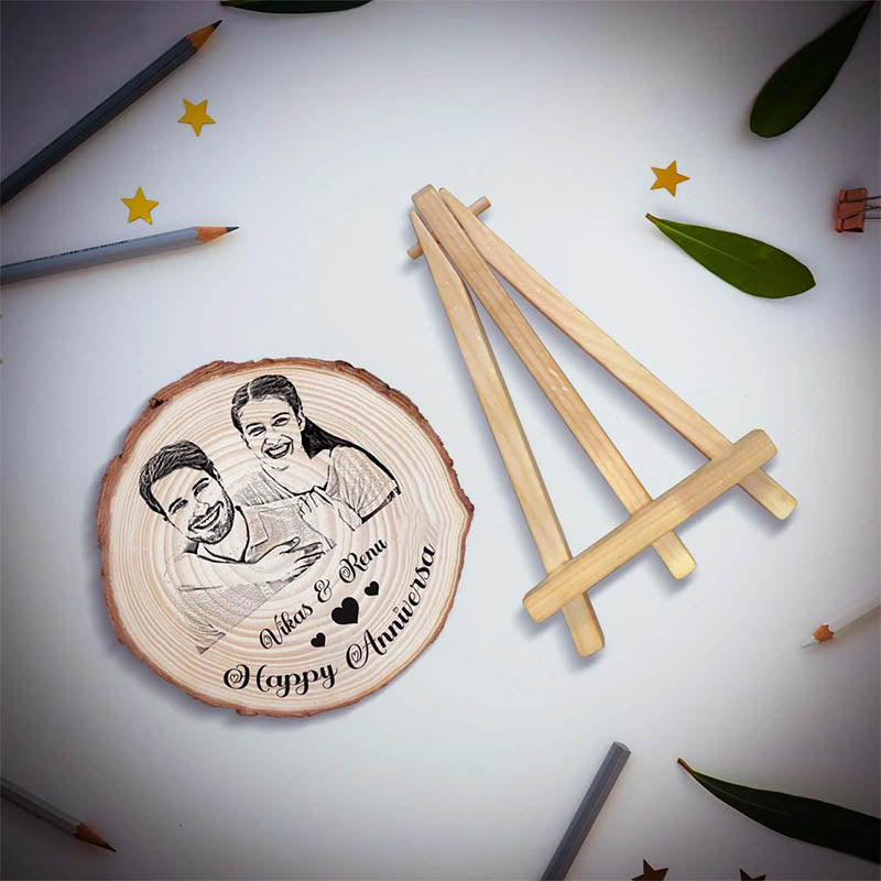 Personalized Engraved Natural Wooden Slice Photo Frame with Stand