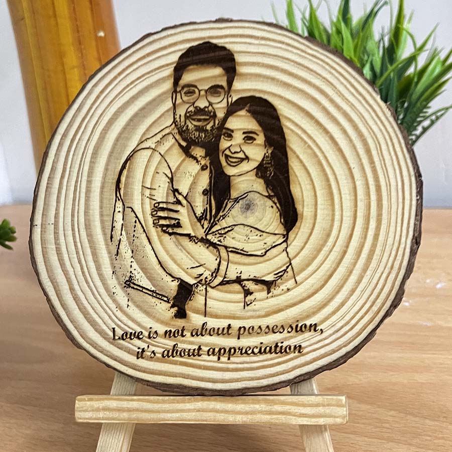 Personalized Engraved Natural Wooden Slice Photo Frame with Stand