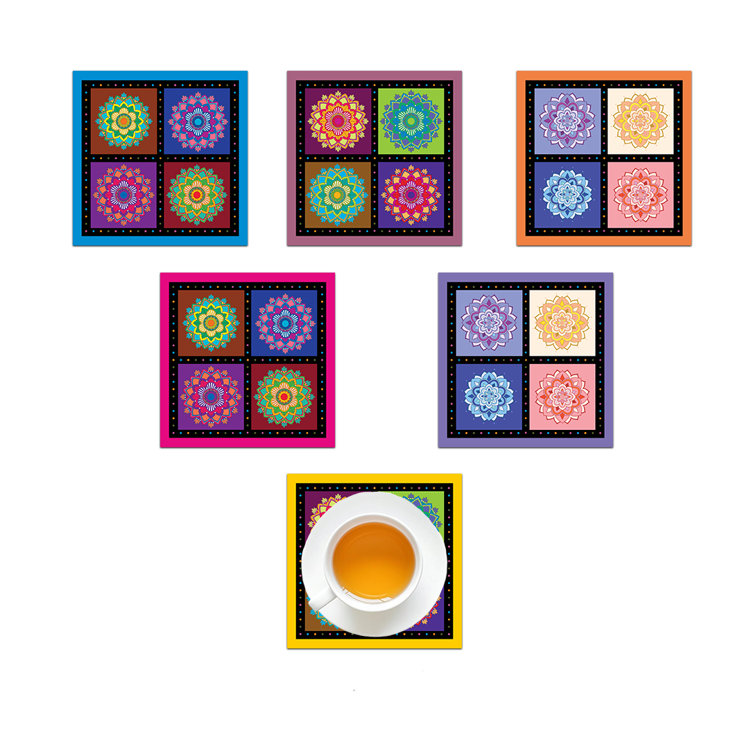 Square Mandala Tea Coasters-Sip in style and serenity(set of 6)
