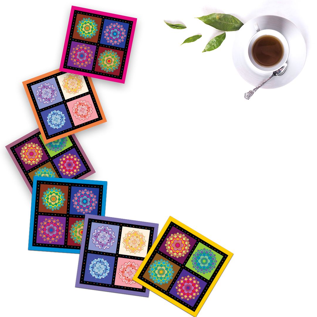 Square Mandala Tea Coasters-Sip in style and serenity(set of 6)