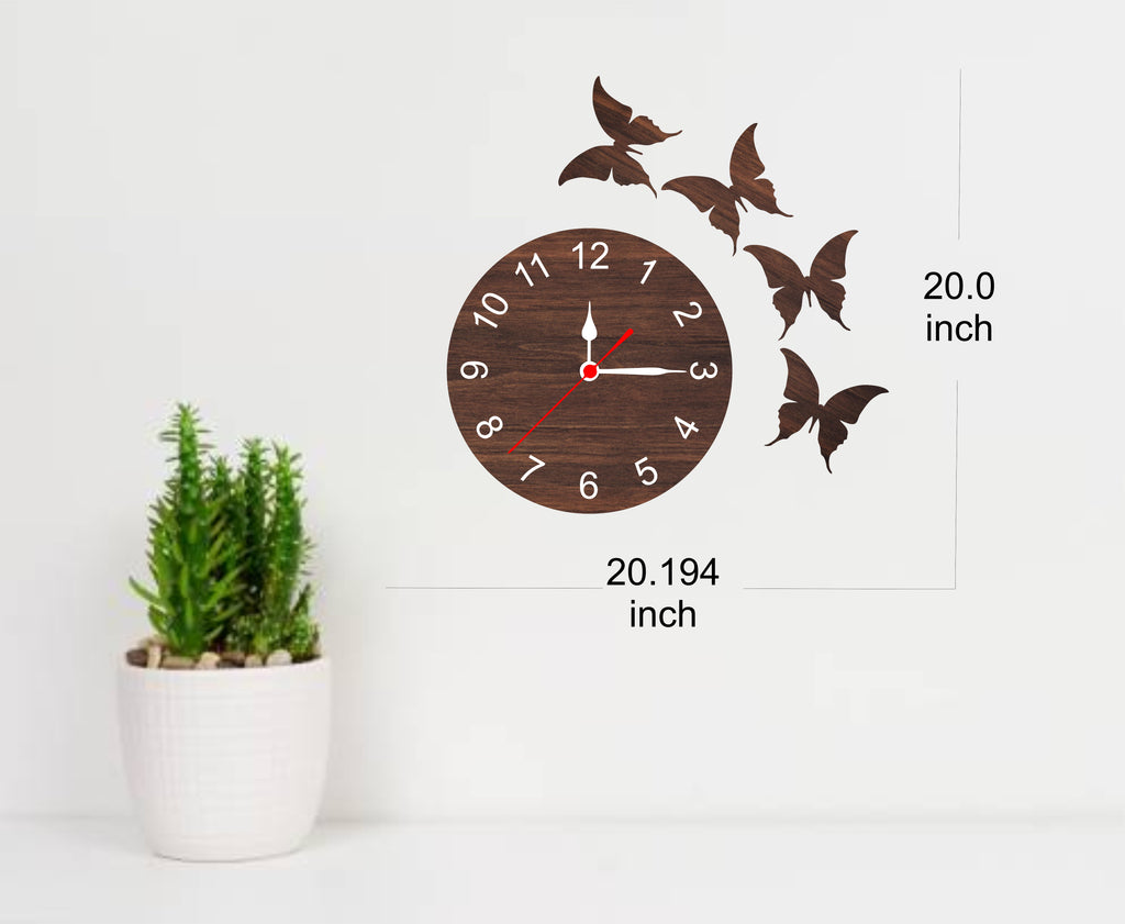 Wooden Outer Butterfly Wall Clock